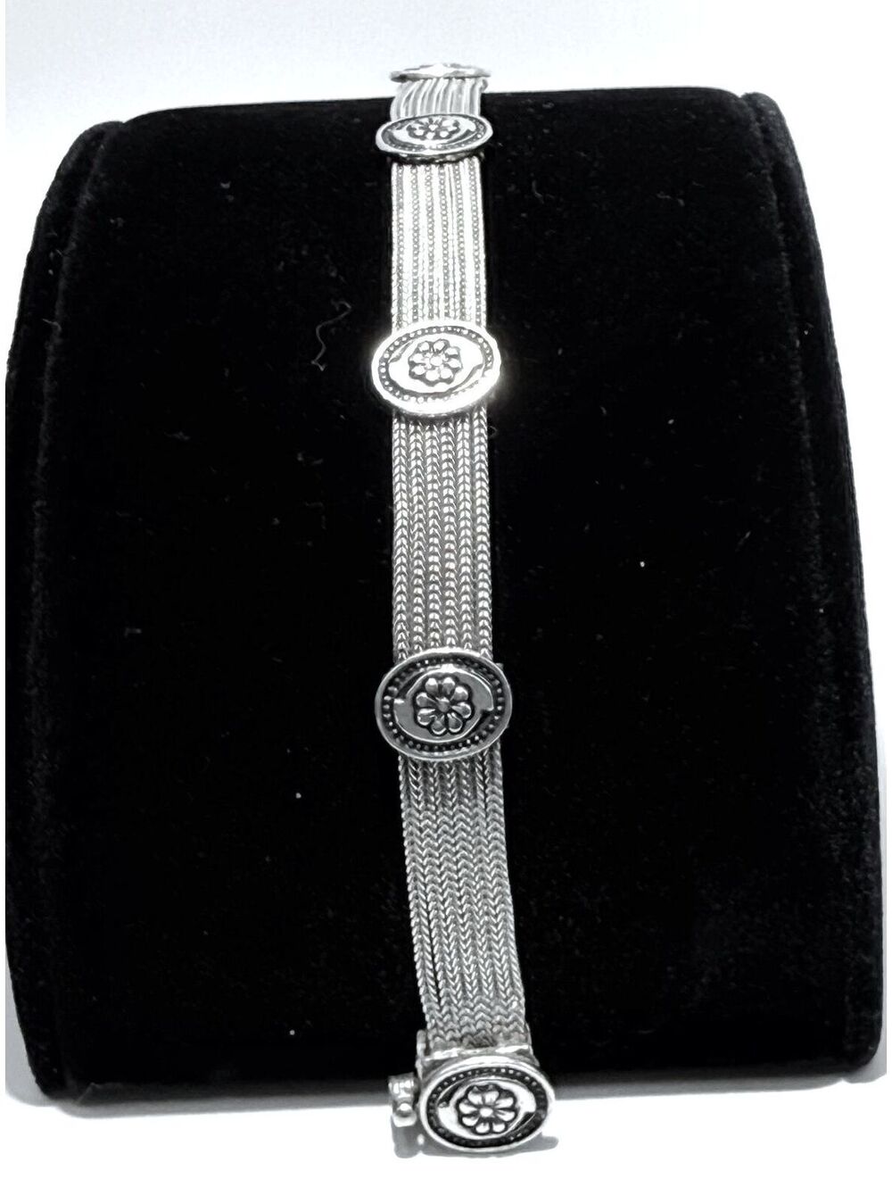 CG 925 Silver Multi-Strand Wheat Chain Bracelet with Floral Oval Stations